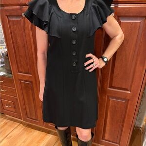 Saja Black Ruffle-Sleeve Button-Front Mini Dress